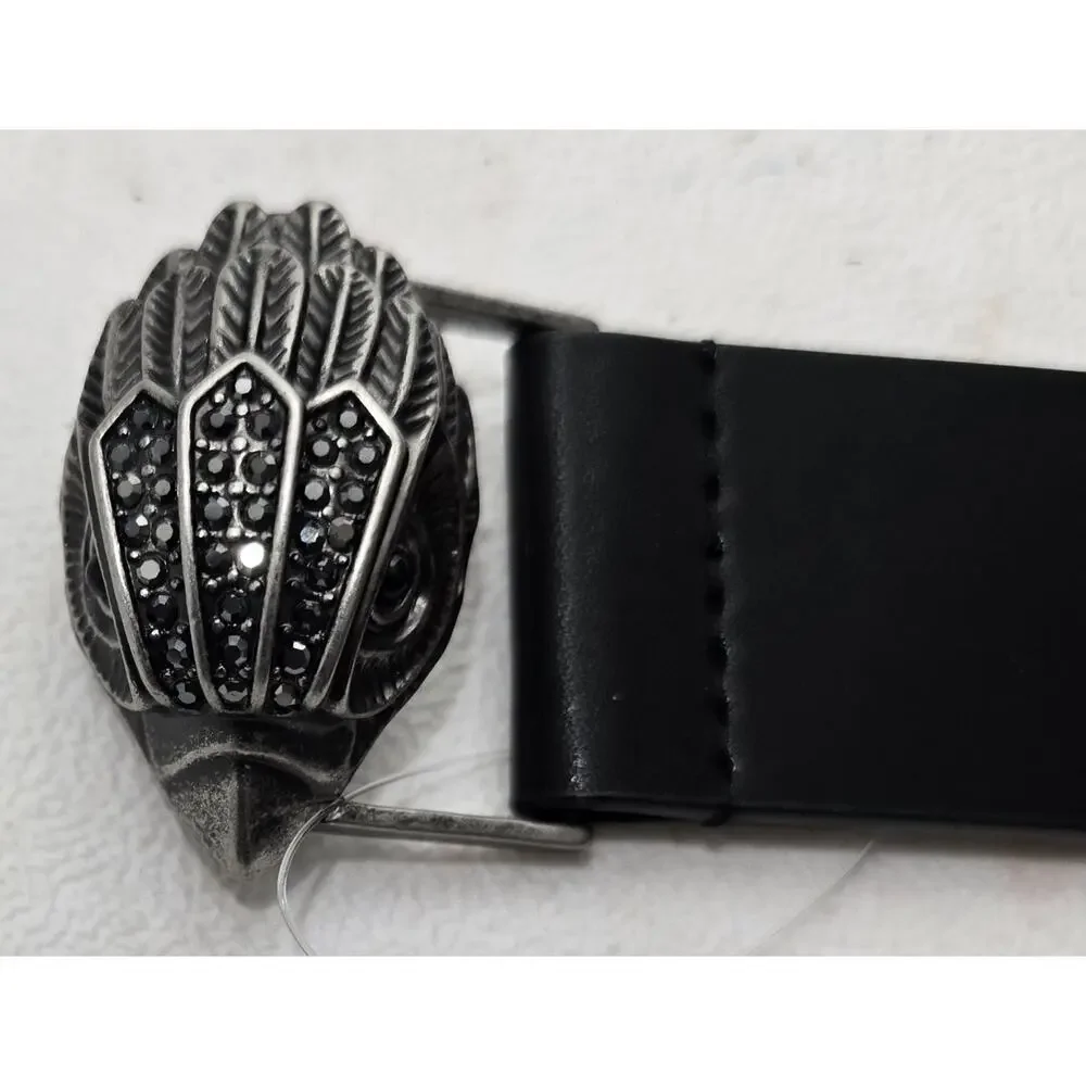 KURT GEIGER LONDON LARGE EAGLE HEAD LEATHER BELT IN BLACK SIZE S/M
